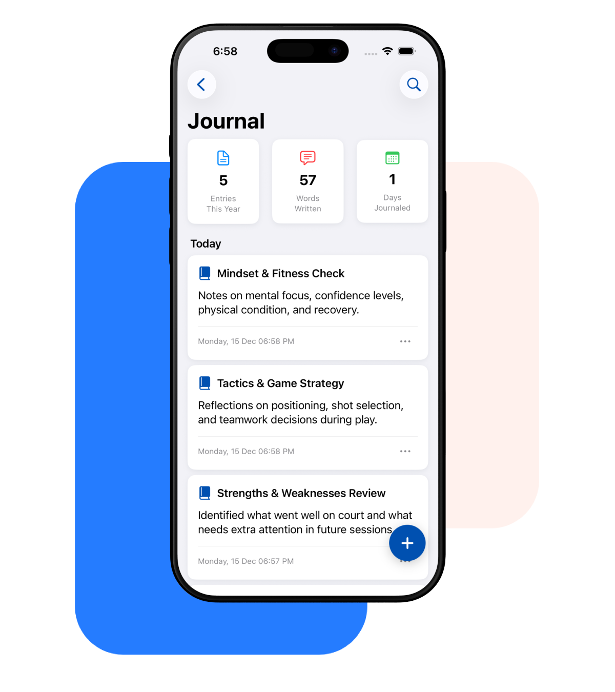 Track your progress and notes using Padel Journal in MyPadelApp